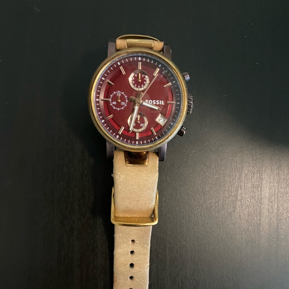 Burgundy Fossil Watch